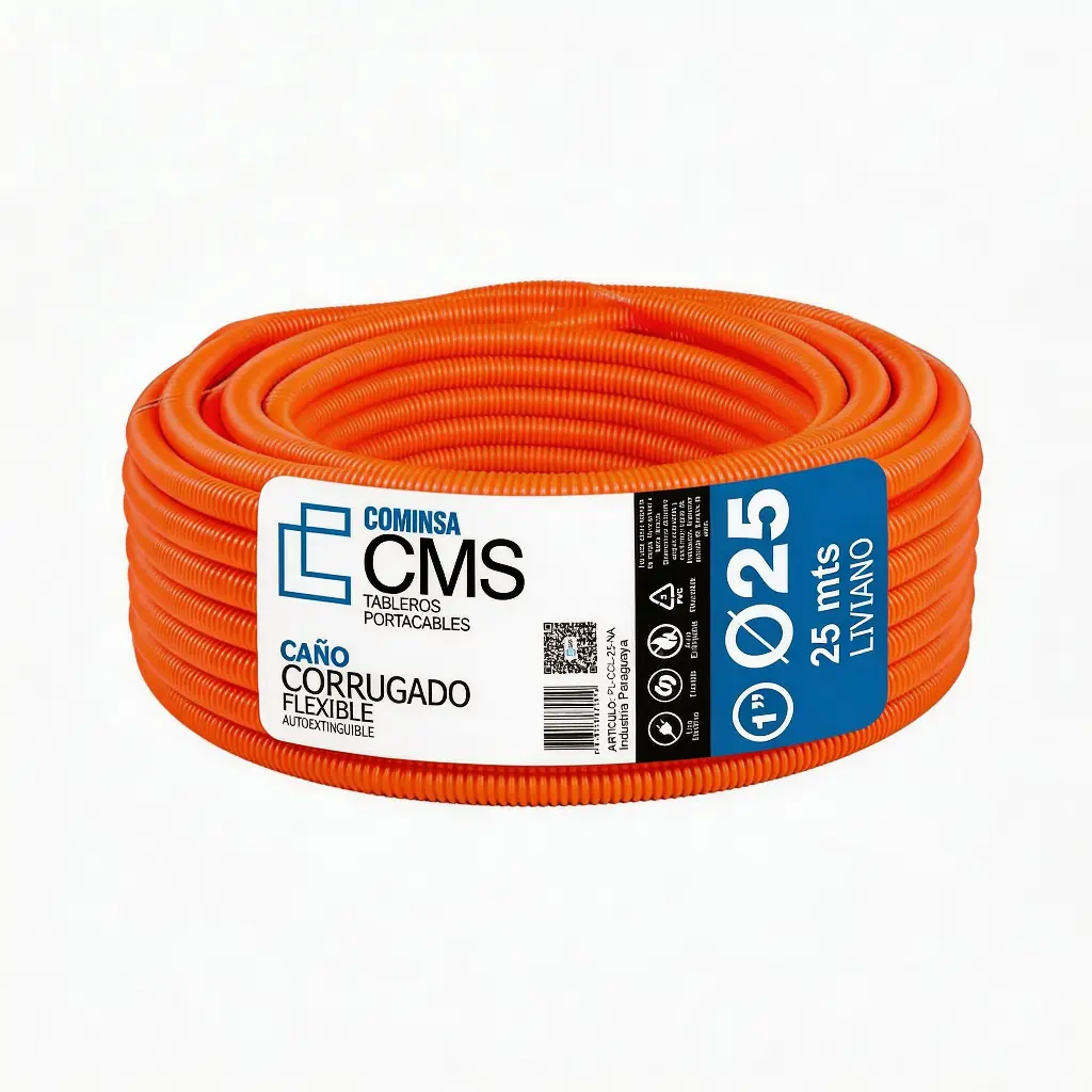 CMS CAÑO CORRUGADO LIVIANO 25 mm Naranja 25m