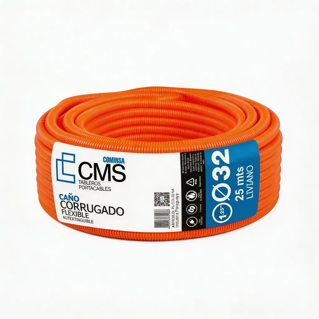 CMS CAÑO CORRUGADO LIVIANO 32 mm Naranja 25m